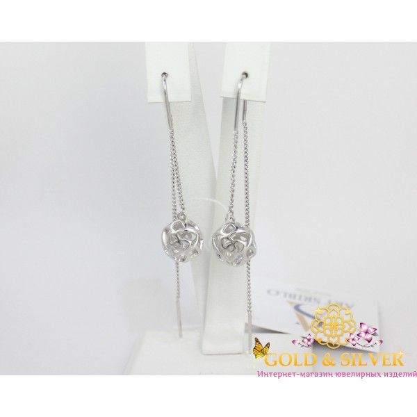 Жіночі сережки срібні "Кулька натхнення" протяжки r172cp , Gold &amp Silver Gold & Silver, Украина